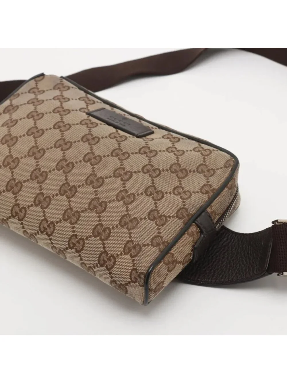 Gucci GG Canvas Leather 2-Way Belt Bag Crossbody Waist Pouch Shoulder Brown
